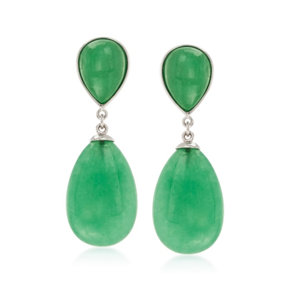 Ross Simons Jade Pear-Shaped Drop Earrings in Sterling Silver